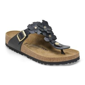 Gizeh Flower Embellishment Natural Leather - Black