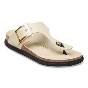 Gizeh Droplet Buckle Natural Leather Patent - High-Shine Ecru